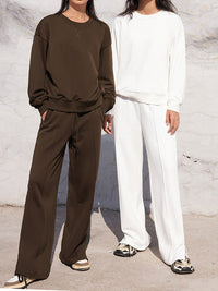 Round Neck Long Sleeve Top and Elastic Waist Pants Set Trandify Deal