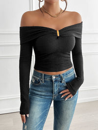 Devine Off-Shoulder Long Sleeve T-Shirt Trandify Deal