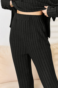 Basic Bae Full Size Ribbed Drawstring Hooded Top and Straight Pants Set Trandify Deal