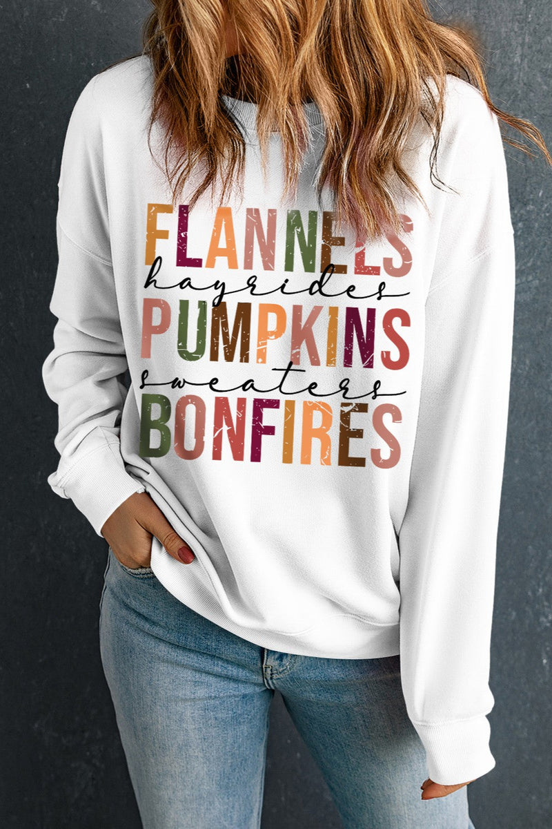 Letter Graphic Round Neck Long Sleeve Sweatshirt Trandify Deal