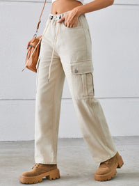 Drawstring Mid-Rise Waist Straight Cargo Jeans Trandify deal