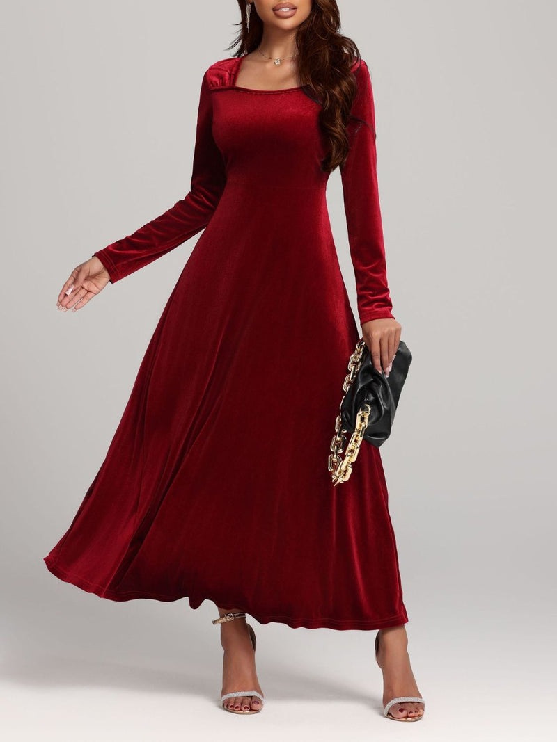 Square Neck Long Sleeve Velvet Dress Trandify Deal