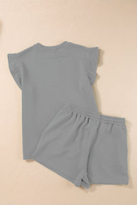 Slit Round Neck Top and Drawstring Shorts Set Trandify deal