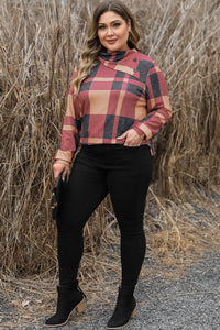 Plus Size Plaid Cowl Neck Long Sleeve Sweatshirt - Trandify Deal