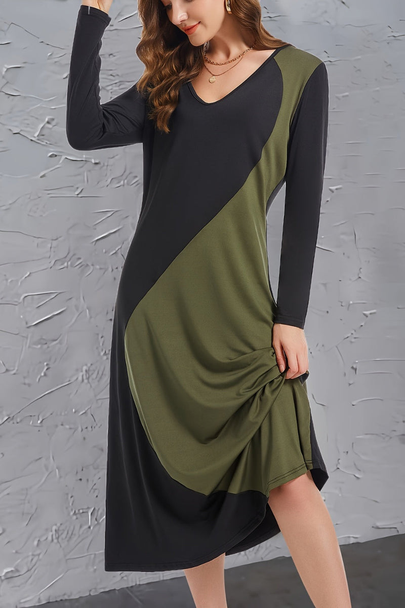 Contrast Long Sleeve Midi Dress Trandify deal