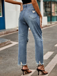 Distressed Raw Hem Jeans with Pockets Trandify Deal