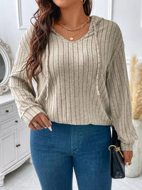 Plus Size Drawstring Dropped Shoulder Hooded T-Shirt Trandify deal