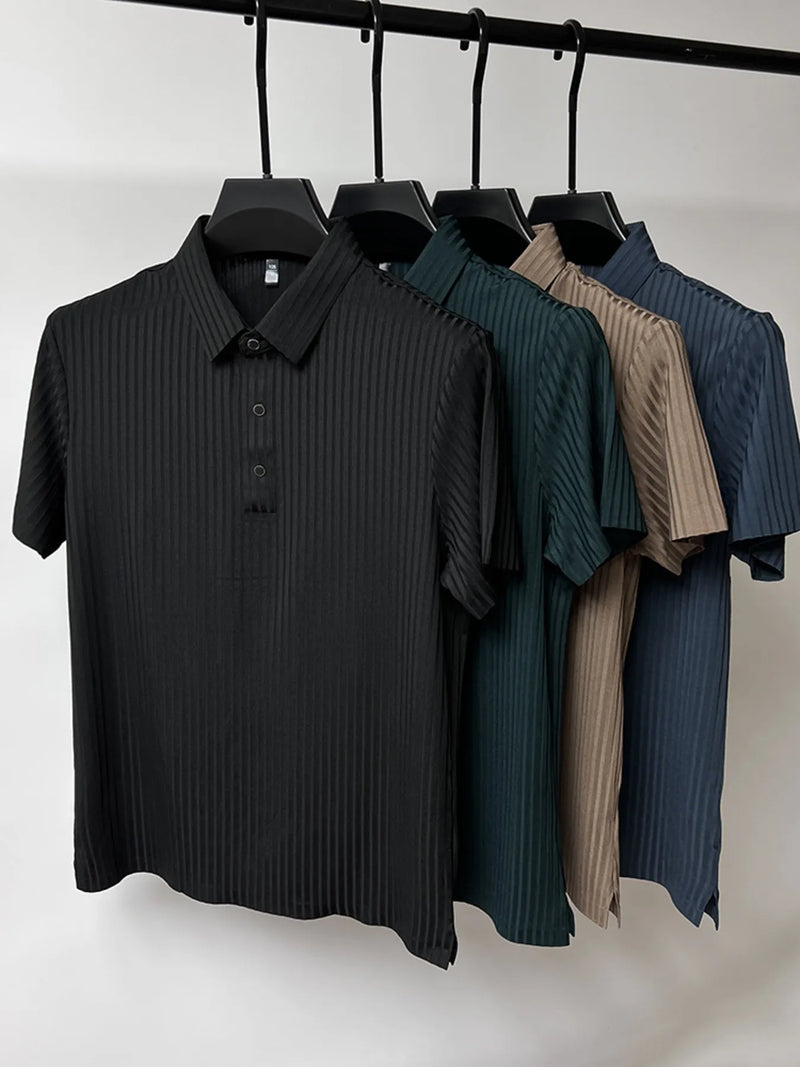 Men's Plus Size Ribbed Texture Polo Shirt – Short Sleeve Casual Top for Big & Tall – Breathable Summer Wear