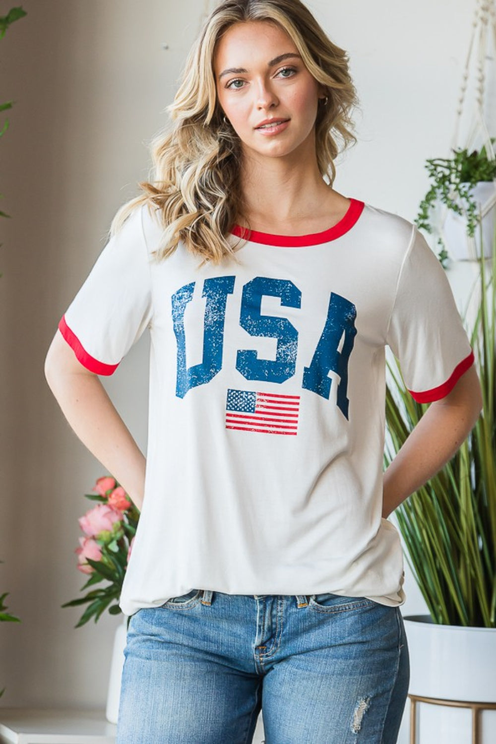 Heimish Full Size USA Contrast Trim Short Sleeve T-Shirt Trandify deal