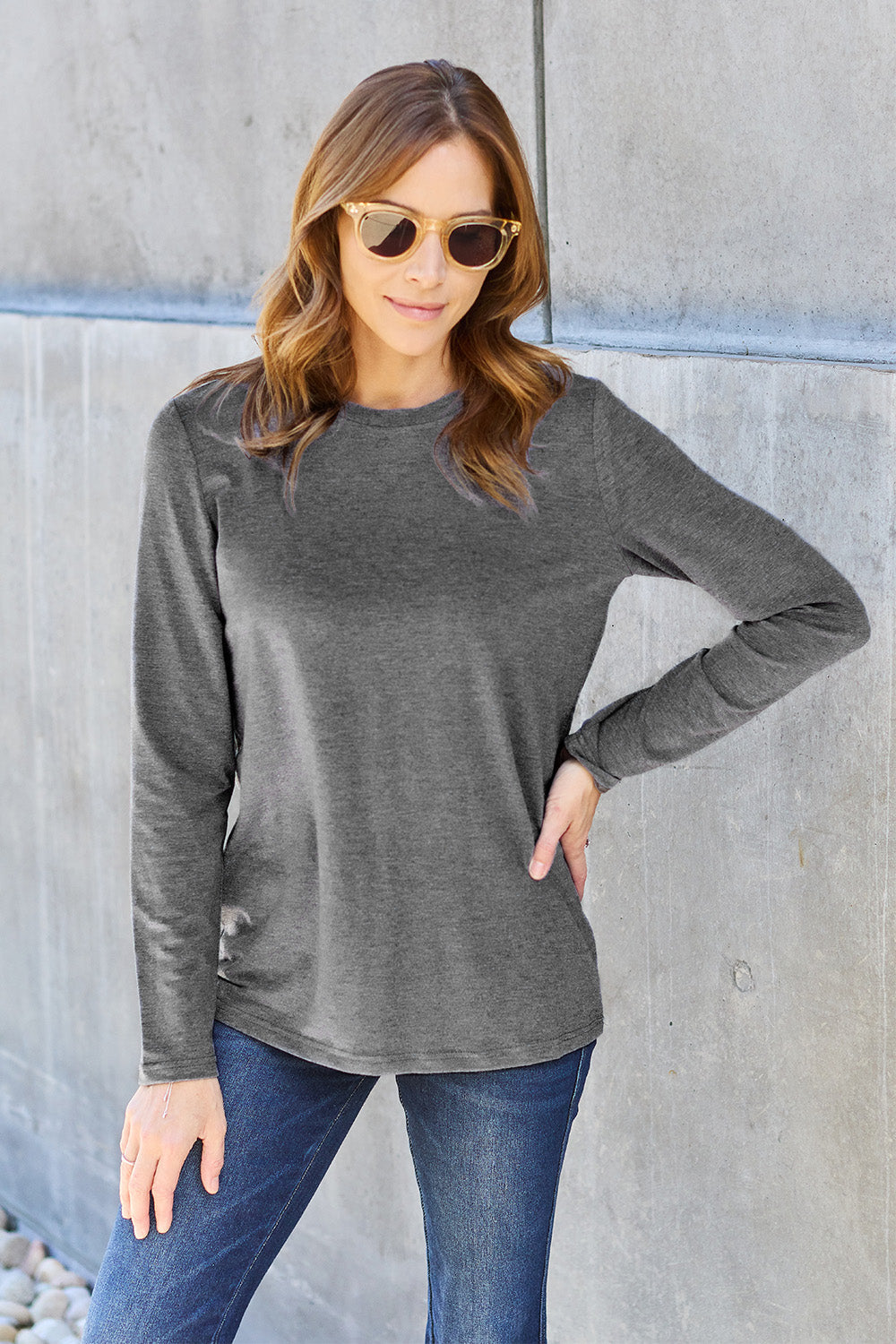 Basic Bae Full Size Round Neck Long Sleeve Top Trandify Deal