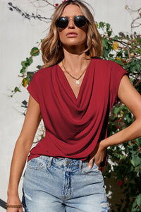 Cowl Neck Short Sleeve T-Shirt Trandify deal