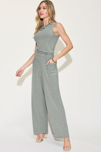 Basic Bae Full Size Ribbed Tank and Wide Leg Pants Set Trandify Deal