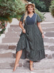 Plus Size Printed V-Neck Flutter Sleeve Midi Dress Trandify deal