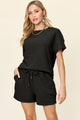 Double Take Full Size Texture Short Sleeve T-Shirt and Drawstring Shorts Set - Trandify Deal
