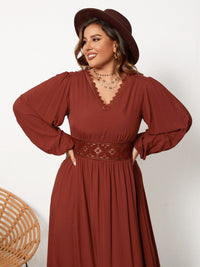 Plus Size Lace Detail V-Neck Balloon Sleeve Dress Trandify deal