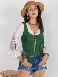 Fringe Lace-Up Wide Strap Tank Trandify Deal