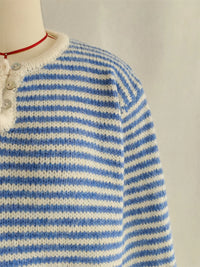 Women's Striped Button Sweater - Long Sleeve Knit Top