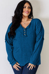 Basic Bae Full Size Ribbed Half Button Long Sleeve T-Shirt Trandify Deal