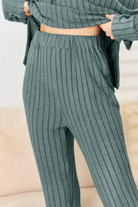 Basic Bae Full Size Ribbed Drawstring Hooded Top and Straight Pants Set Trandify Deal