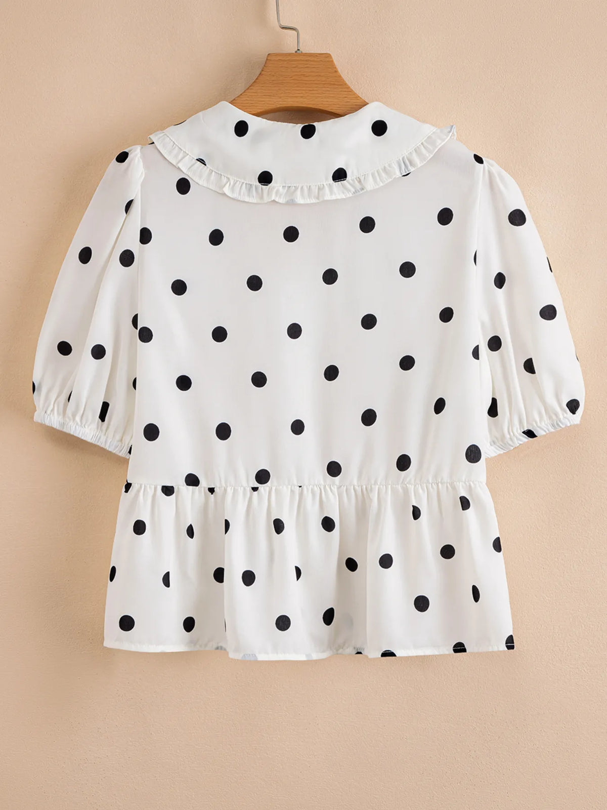 Polka dot collared puff sleeve peplum top for women – trendy vintage blouse – TrandifyDeal