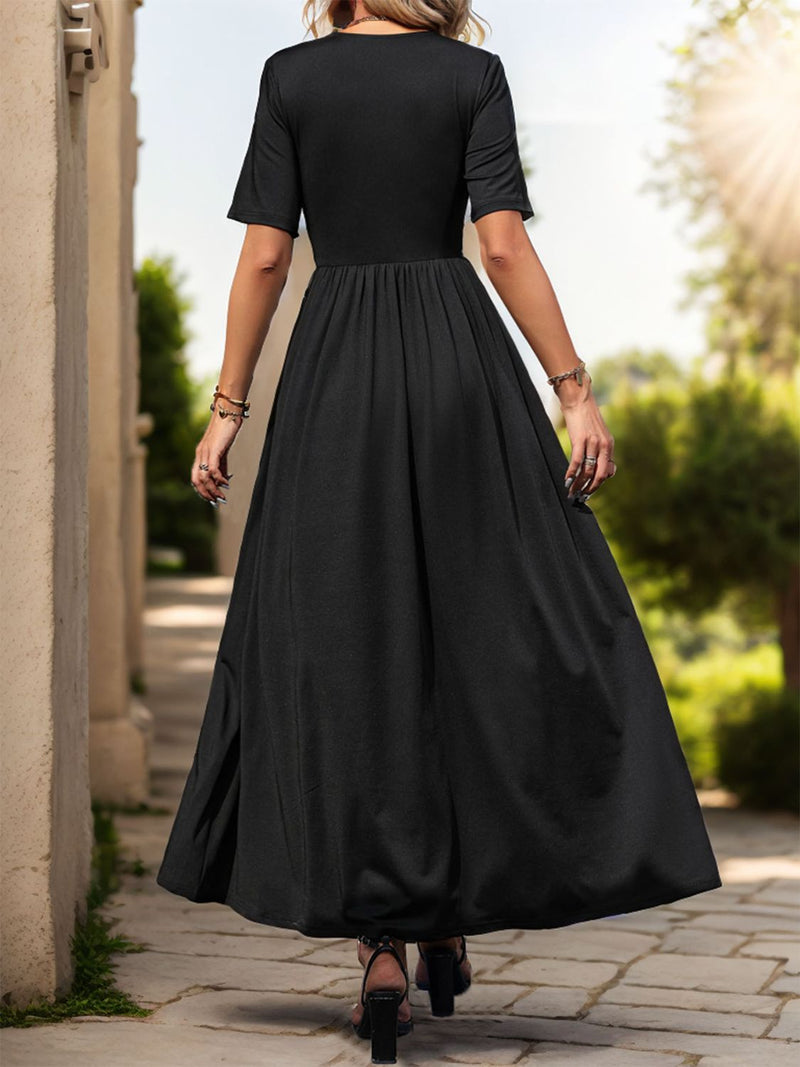 Perfee Lace Detail Slit V-Neck Short Sleeve Dress Trandify deal