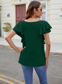 Ruffled V-Neck Short Sleeve Top Trandify deal