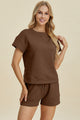 Double Take Full Size Texture Short Sleeve Top and Shorts Set Trandify deal
