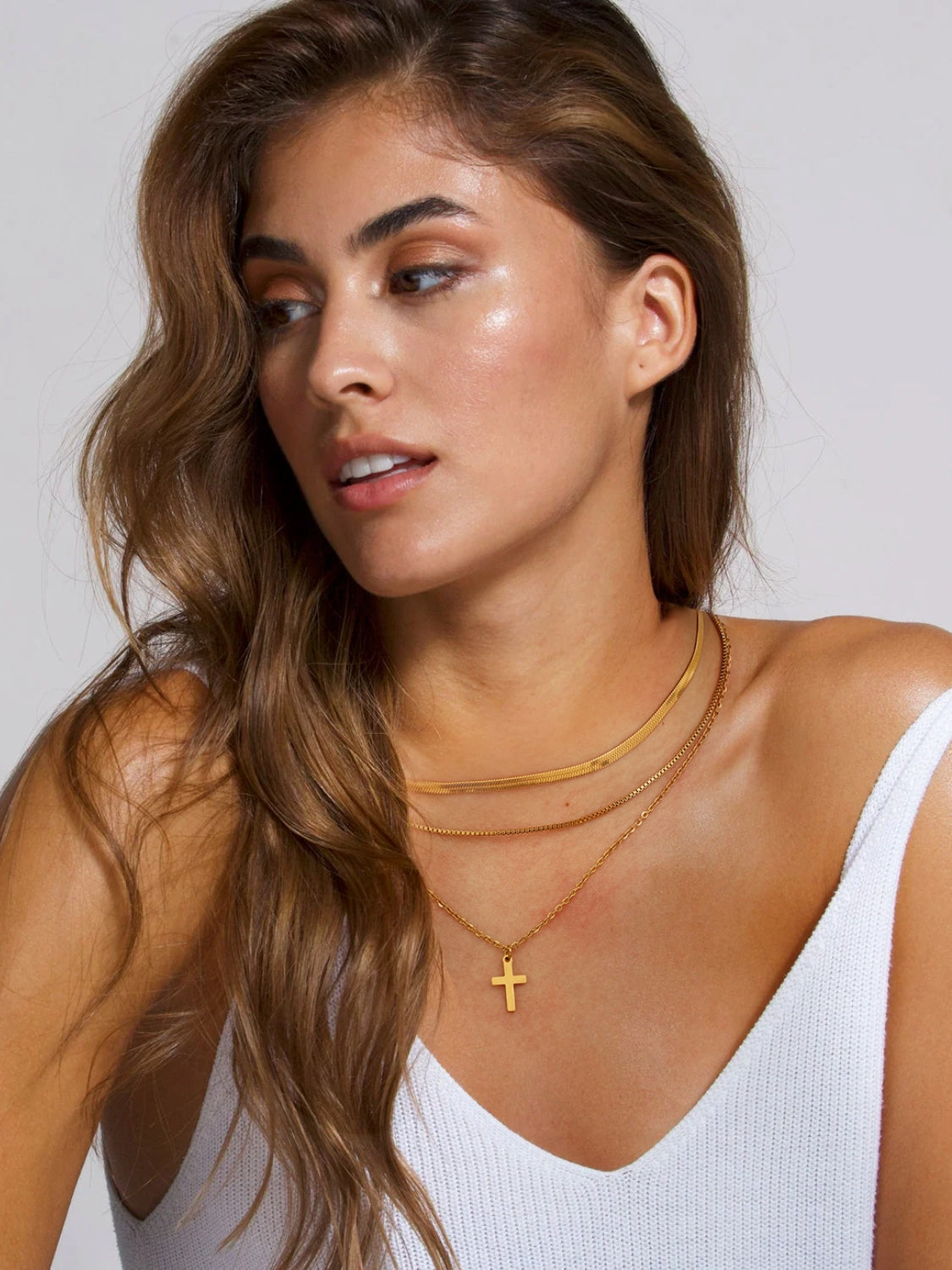 18K Gold-Plated Three-Layered Cross Necklace Trandify Deal
