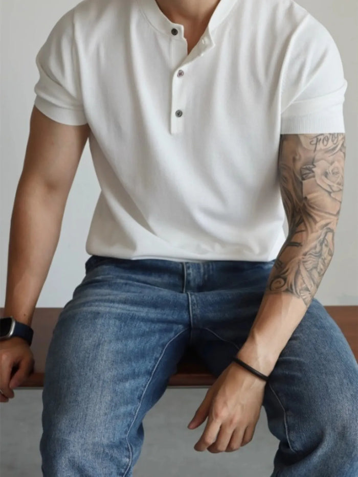 Men's Button Detail Short Sleeve Cotton T-Shirt – Trendy Casual Top