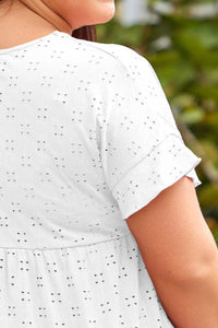 Plus Size Eyelet Round Neck Short Sleeve Blouse Trandify deal