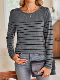 Lovelet Striped Round Neck Long Sleeve T-Shirt Trandify Deal