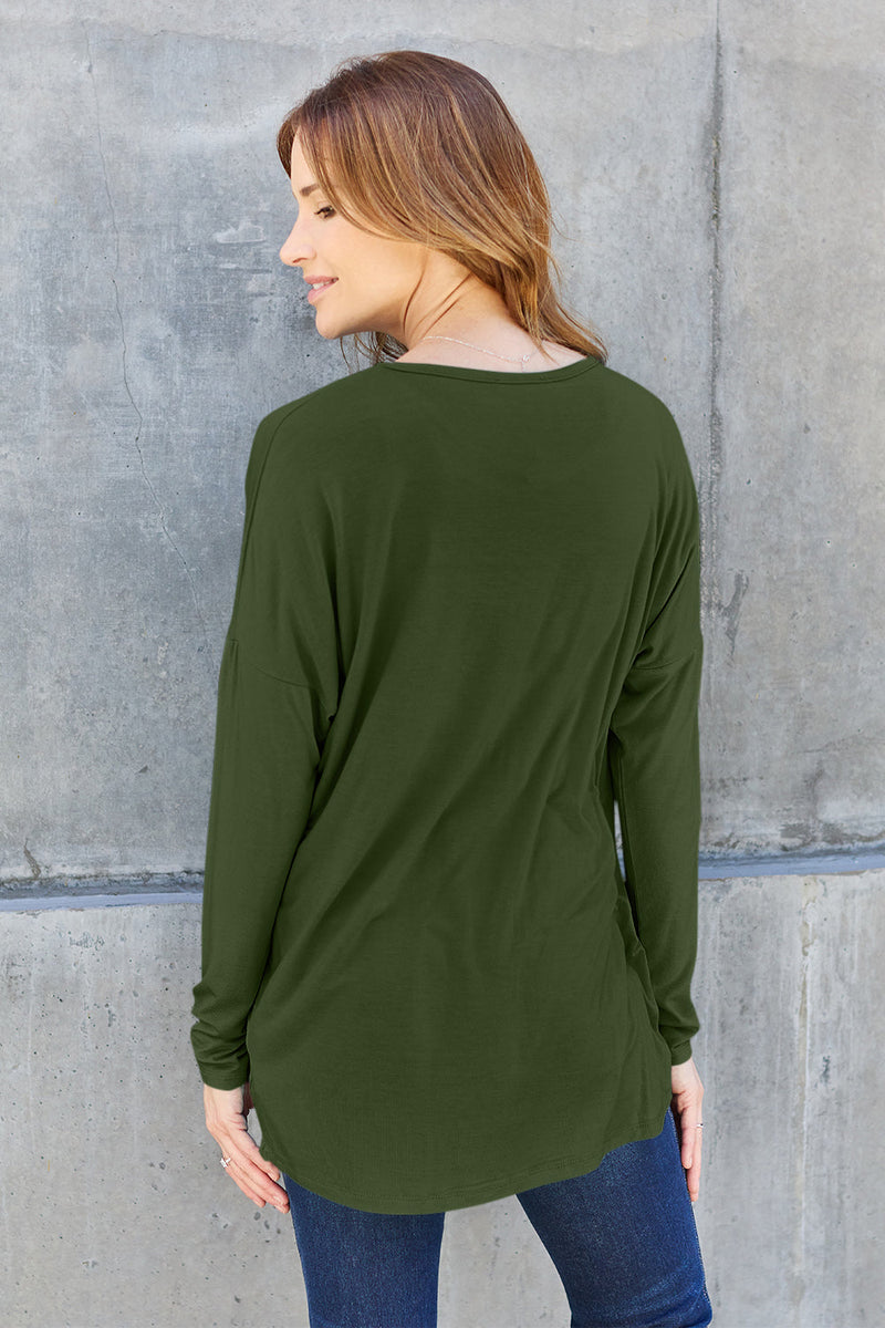 Basic Bae Full Size Round Neck Dropped Shoulder T-Shirt Trandify Deal