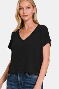 Zenana V-Neck Short Sleeve Crop T-Shirt Trandify deal