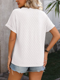 Mandy Eyelet Notched Short Sleeve T-Shirt Trandify deal