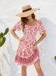 Printed Square Neck Short Sleeve Dress Trandify deal