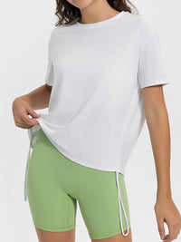 Millennia Drawstring Round Neck Short Sleeve Active T-Shirt Trandify deal