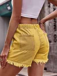 Drawstring Raw Hem Denim Shorts Trandify deal
