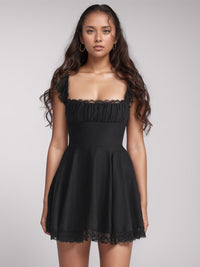 Lace Detail Square Neck Cap Sleeve Mini Dress Trandify Deal