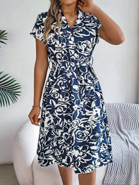 Printed V-Neck Short Sleeve Dress Trandify deal
