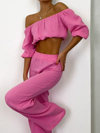 Off Shoulder Long Sleeve Top and Pants Set Trandify deal