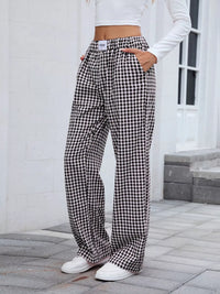 Women's Plaid Wide Leg Cotton Pants