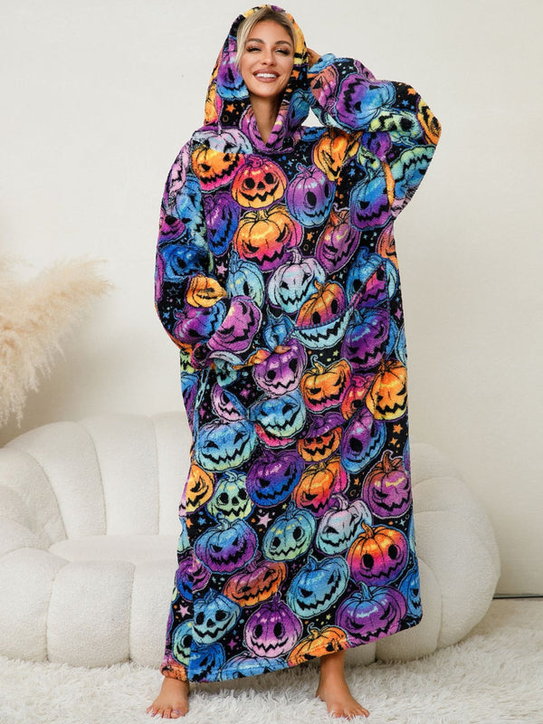 Fuzzy Pocketed Long Sleeve Hooded Lounge Dress Trandify Deal