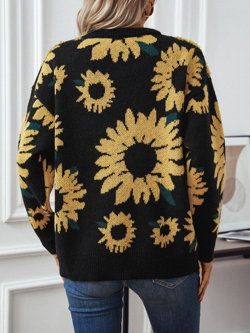 Sunflower Round Neck Long Sleeve Sweater Trandify Deal