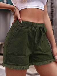 Drawstring Raw Hem Denim Shorts Trandify deal