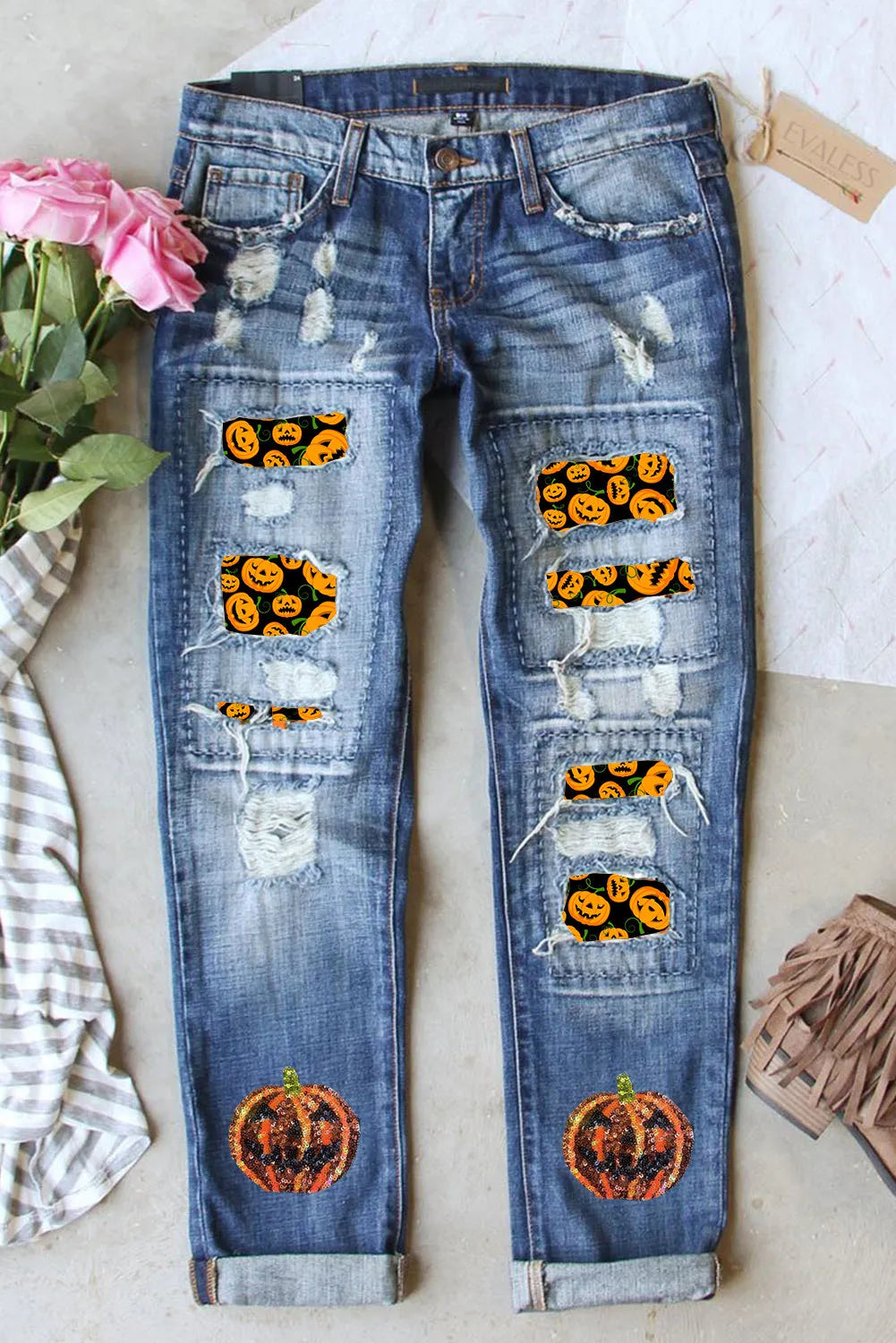 Pumpkin Distressed Straight Jeans Trandify Deal