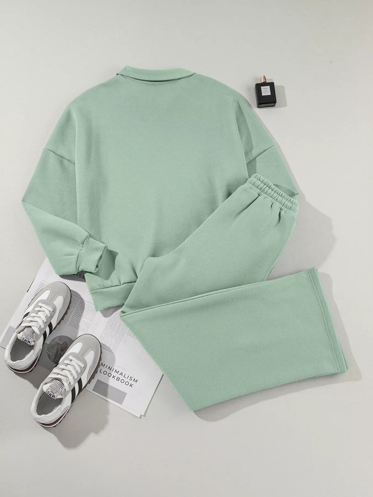 Women's Zip Up Jogger Set in Sage on model showing pockets