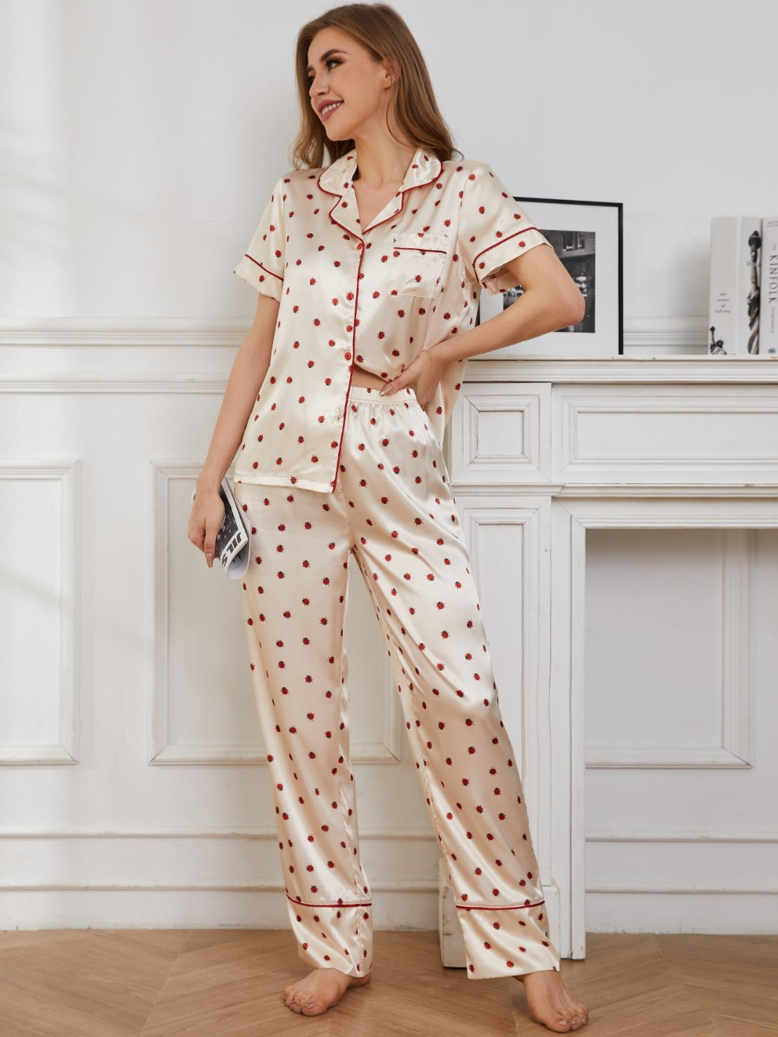 Contrast Piping Pocketed Top and Pants Lounge Set Trandify deal