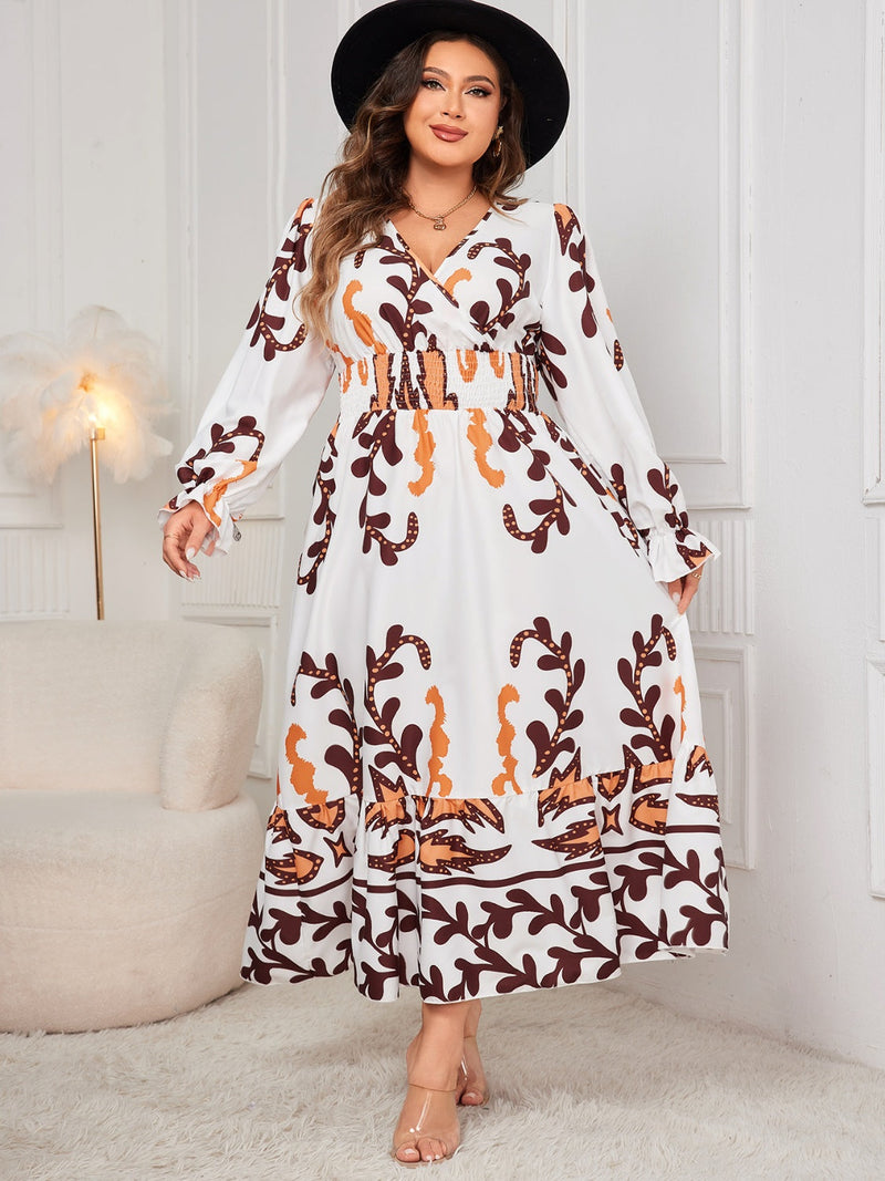 Honey Plus Size Printed Surplice Flounce Sleeve Dress Trandify Deal