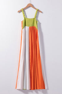 Women's Color Block Smocked Maxi Cami Dress – Trendy Summer Outfit