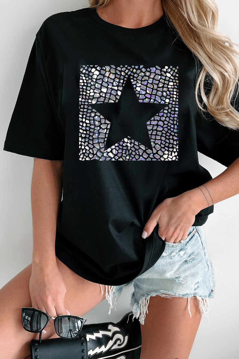 Star Round Neck Short Sleeve T-Shirt - Trandify Deal